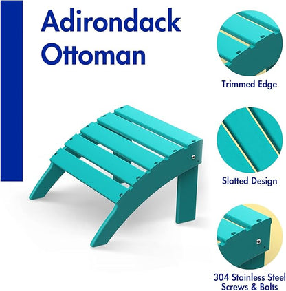 BRIOPAWS Adirondack Ottomans | Folding | Set of 4 | HDPE Plastic | Aqua Outdoor Foot Rest | All Weather | Patio Footrest for Adirondack Chair | Foot Stool for Deck Porch | 19.7W x 18.5L x 13H Inch