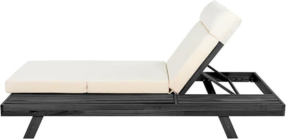 Christopher Knight Home Dami Patio Chaise Lounge Chair Outdoor with 4'' Foldable Cushion, Acacia Wood Poolside Sun Lounger, Space Available On One Side, Adjustable Backrest Pool Lounger, Black + Beige