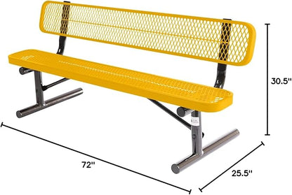 COATEDOUTDOORFURNITURE Heavy-Duty Portable Outdoor Bench Thermoplastic Coated, Expanded Metal, Commercial-Grade Seating, Made in America (Portable with Back, 6 Ft, Textured Yellow)