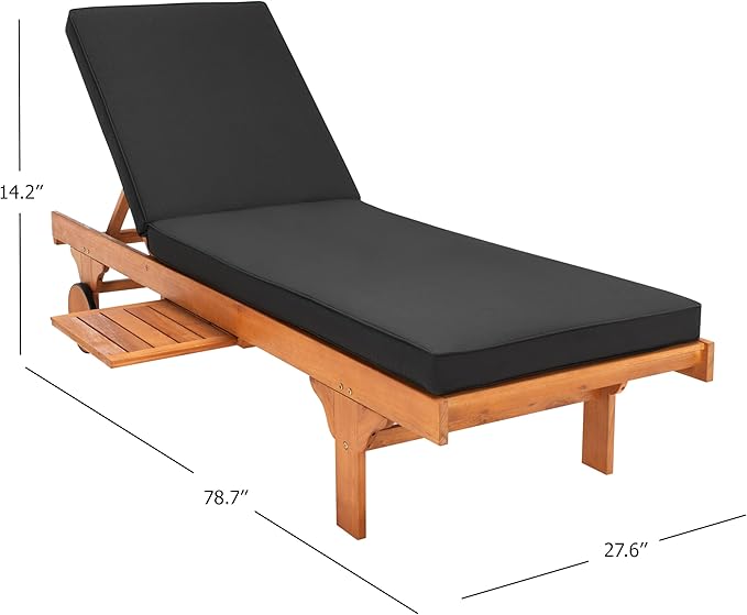 SAFAVIEH Outdoor Collection Newport Natural/ Black Cushion Built-in Side Table Adjustable Chaise Lounge Chair
