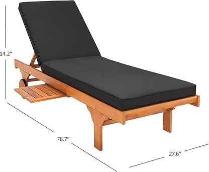 SAFAVIEH Outdoor Collection Newport Natural/ Black Cushion Built-in Side Table Adjustable Chaise Lounge Chair