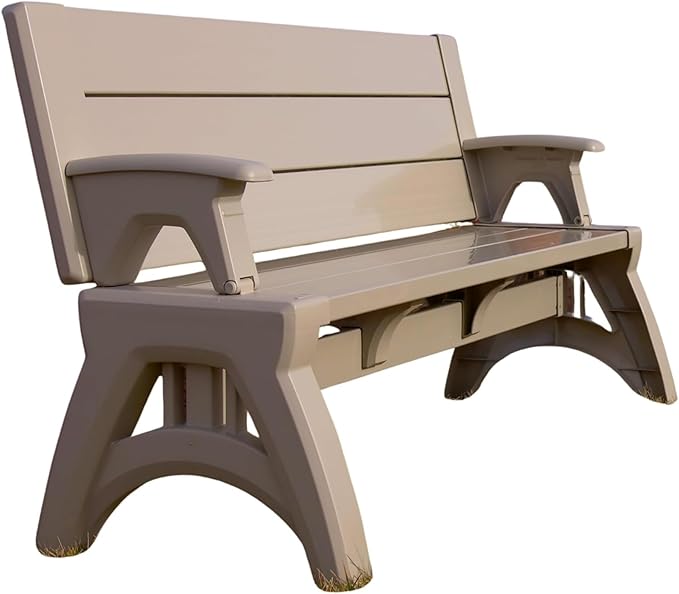 Convert-a-Bench Gen 2 2-in-1 Outdoor Convertible Bench to Picnic Table | Space-Saving, Weather-Resistant Patio Furniture for Yard, Deck, Garden | Easy Assembly & Durable - 1 Bench/Order, Adobe