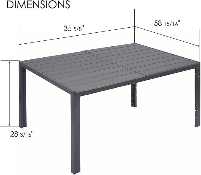 Kozyard Outdoor Patio Dining Table for 6, Rectangular 35.6" x 58.9" Metal Table with Wood-Look Tabletop, Weather-Resistant Frame for Backyard, Porch, Deck, Garden, Brown