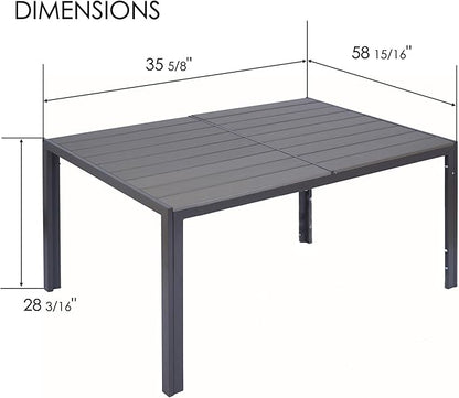 Kozyard Outdoor Patio Dining Table for 6, Rectangular 35.6" x 58.9" Metal Table with Wood-Look Tabletop, Weather-Resistant Frame for Backyard, Porch, Deck, Garden, Brown