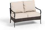 PHI VILLA Wicker & Metal Outdoor 2-Seat Patio Couch, Patio Sofa Loveseat with Deep Seating for Front Porch, Deck - Photo 7