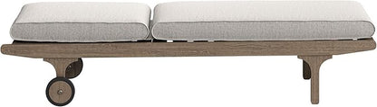 Modway Saratoga Teak Outdoor Chaise Lounge Chair in Pebble – Adjustable Wood Pool Lounge Chair with Wheels and Cushions