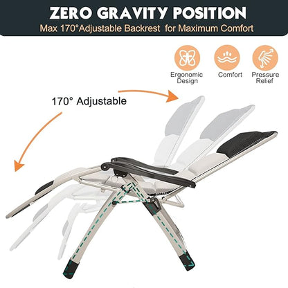 MOPHOTO Zero Gravity Chair, Outdoor Padded Lounge Chair with Side Table, Zero Gravity Recliner Chair, Outdoor Reclining Chair, Sturdy & Comfortable, Supports up to 440lbs