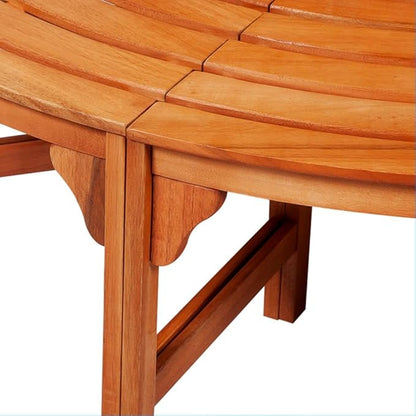 Circular Eucalyptus Wood Garden Bench 63" Round Outdoor Seating for Tree Base, Oiled Brown Patio Conversation Set for Backyard, Deck and Park