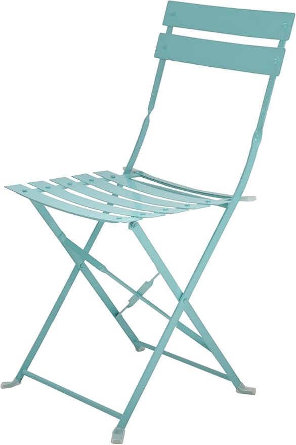Carolina Chair & Table Bistro Set of 2 Foldable Outdoor Chairs - Elegant Powder Coated Metal Seat and Frame Folding Chairs - Modern Style Space Saving Furniture for Patio, Balcony or Garden (Teal)