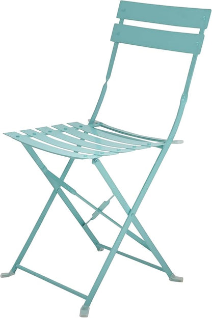 Carolina Chair & Table Bistro Set of 2 Foldable Outdoor Chairs - Elegant Powder Coated Metal Seat and Frame Folding Chairs - Modern Style Space Saving Furniture for Patio, Balcony or Garden (Teal)