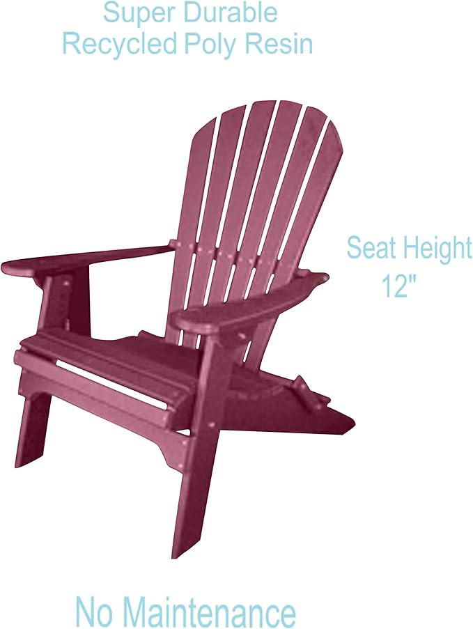 Phat Tommy Foldable Adirondack Chair - Poly Adirondack Chair Folding - HDPE, Heavy Duty, Recycled Plastic - All Weather Outdoor Furniture for Your Deck, Front Porch, or Patio, Dark Red