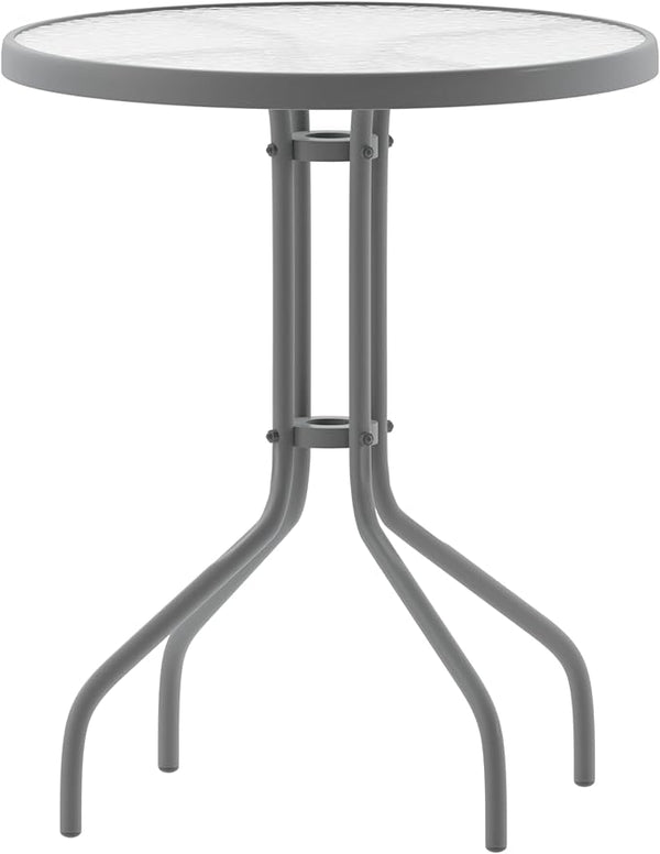 Flash Furniture Bellamy 23.75'' Round Tempered Glass Metal Table, Silver - Photo 1