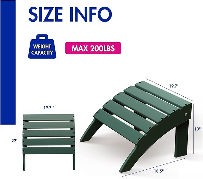 BRIOPAWS Adirondack Ottomans | Folding | Set of 4 | HDPE Plastic | Forest Outdoor Foot Rest | All Weather | Patio Footrest for Adirondack Chair | Foot Stool for Deck Porch | 19.7W x 18.5L x 13H Inch