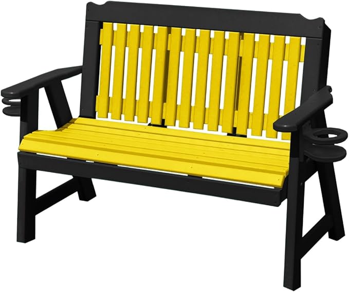 2-Person 4FT Plastic Poly Lumber Wood Cup Holders Bench Amish Craftsmanship Made in USA HDPE with No wood fibers Memorial Patio Outdoor Garden Porch Church Logan Series Signature design 800 lbs Limit