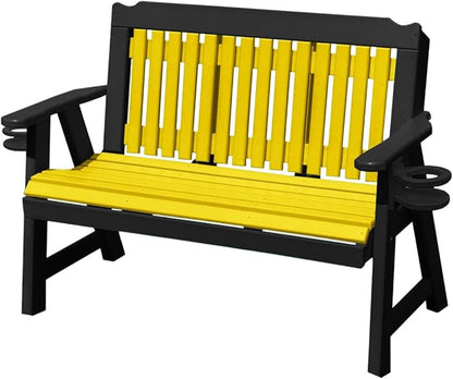 2-Person 4FT Plastic Poly Lumber Wood Cup Holders Bench Amish Craftsmanship Made in USA HDPE with No wood fibers Memorial Patio Outdoor Garden Porch Church Logan Series Signature design 800 lbs Limit
