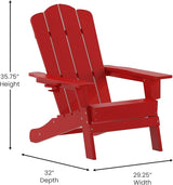 Flash Furniture Newport Adirondack Chair with Cup Holder, Weather Resistant Poly Resin Adirondack Chair, Red - Photo 3