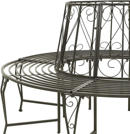 Silver Grey Steel 63-Inch Diameter Round Outdoor Tree Bench, Weather-Resistant Patio Seating for Garden, Spacious Circular Bench Accommodates Six People, Durable Metal