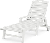 POLYWOOD Nautical White HDPE Chaise Lounge with Arms & Wheels, Stackable Wood Pool Lounge Chair for Outdoor Relaxation - Photo 1