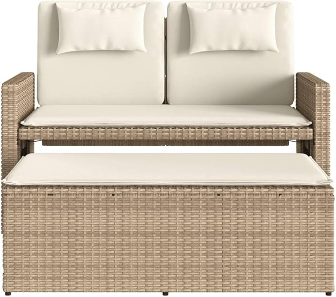 Reclining Patio Bench with Cushions Beige Poly Rattan Outdoor Bench Garden Bench Deck Bench Porch Bench for patios - Photo 6