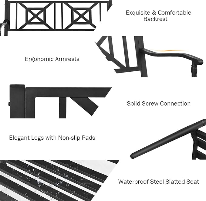 S AFSTAR Outdoor Garden Bench, Metal Porch Bench Seat with Slated Seat & Decorative Backrest - Photo 4