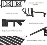 S AFSTAR Outdoor Garden Bench, Metal Porch Bench Seat with Slated Seat & Decorative Backrest - Photo 4