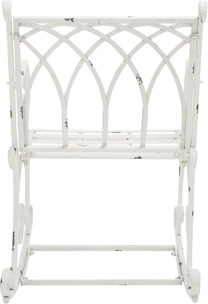 SAFAVIEH Outdoor Collection Medrano Victorian Antique White Wrought Iron Rocking Chair