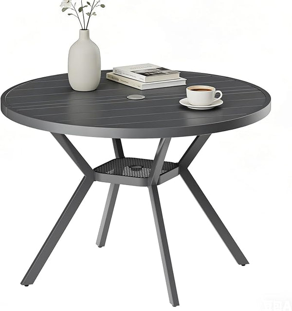 42" Outdoor Patio Table Dining Table, All Weather Metal Round Patio Table with Adjustable Umbrella Hole - Photo 1