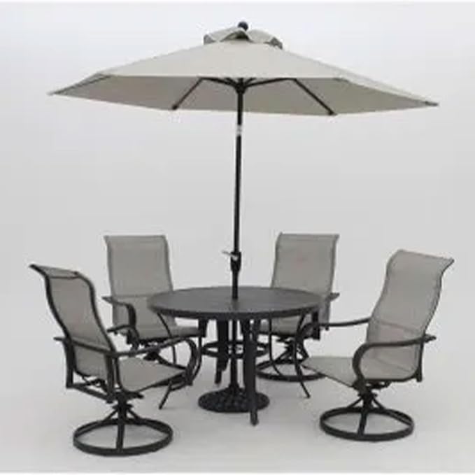 Four Seasons Courtyard Palermo Aluminum Slat Top Dining Table with Umbrella Hole and C Spring for Kitchen and Dining Room Tables, Gray