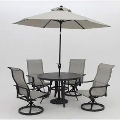 Four Seasons Courtyard Palermo Aluminum Slat Top Dining Table with Umbrella Hole and C Spring for Kitchen and Dining Room Tables, Gray
