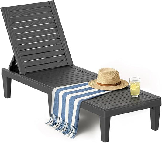 EasyUp Resin Chaise Lounge Chairs with 5-Position Backrest, UV & Fade-Resistant, Waterproof for Garden, Pool, Beach & Patio (Set of 1-Black)