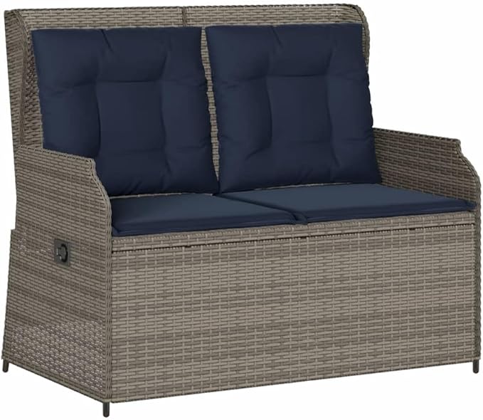 2-Seater Reclining Patio Bench with Cushions, Adjustable Garden Loveseat - Photo 3