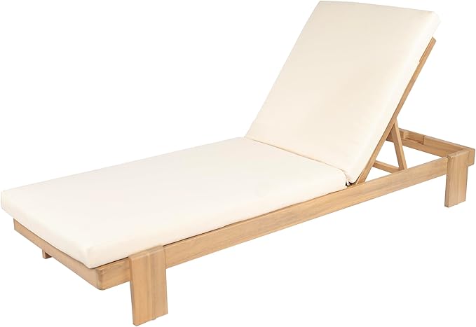 Christopher Knight Home Duska Acacia Wood Chaise Lounge Chair Outdoor, Patio Outdoor Chaise Lounge with Cushions, Adjustable Backrest Single Lounge Sofa, Poolside Seating, Teak+Beige