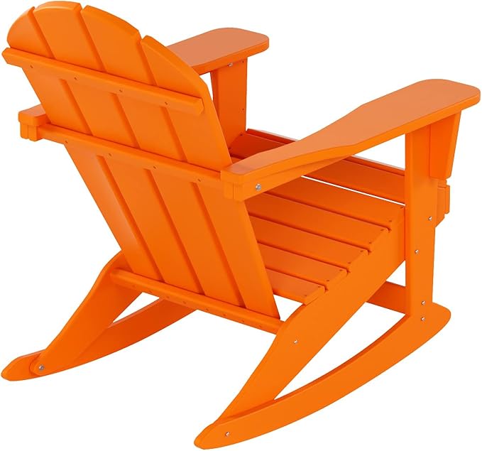 WO WESTIN OUTDOOR HDPE Laguna Outdoor Rocking Poly Adirondack Chair with Side Table 3-Piece Set, Orange
