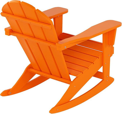 WO WESTIN OUTDOOR HDPE Laguna Outdoor Rocking Poly Adirondack Chair with Side Table 3-Piece Set, Orange