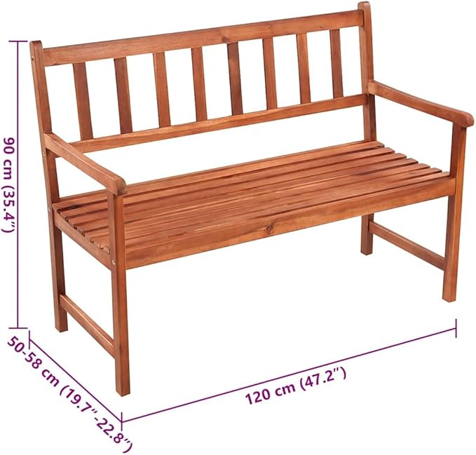 Solid Acacia Wood Garden Bench with Cushion, Rustic Outdoor Seating for Patio Balcony, Durable Furniture with Oiled Finish for Natural Wood Grain