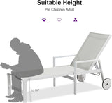 PURPLE LEAF Lounge Chair Outdoor Set 2 Pieces White Aluminum Chaise Lounge with Armrest and Wheels for Pool Deck Patio - Photo 8