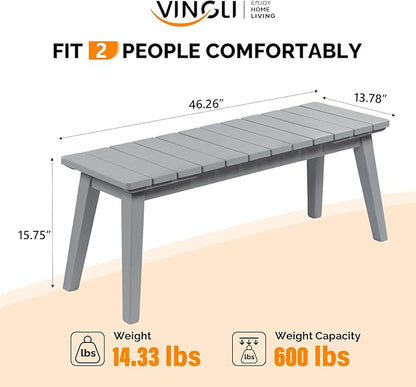 VINGLI Outdoor Wooden Bench, 45” 2-Person Backless Dining Bench, Weatherproof Outdoor Patio Bench for Porch Entryway Garden (2, Gray)