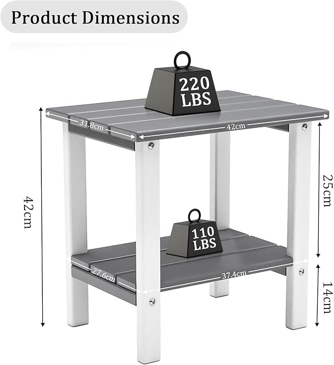 OTSUN Adirondack Outdoor Side Table, 16" HDPE Patio Side Table with Shelf, Weather Resistant Easy Maintenance for Backyard Pool Porch Garden & Lawn
