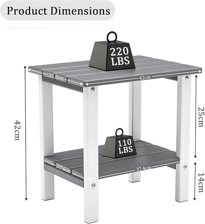 OTSUN Adirondack Outdoor Side Table, 16" HDPE Patio Side Table with Shelf, Weather Resistant Easy Maintenance for Backyard Pool Porch Garden & Lawn