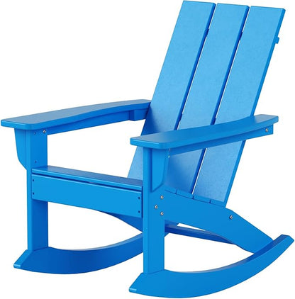 WestinTrends Ashore Patio Rocking Chair, All Weather Poly Lumber Plank Adirondack Rocker Chair, Modern Farmhouse Outdoor Rocking Chairs for Porch Garden Backyard and Indoor, Pacific Blue