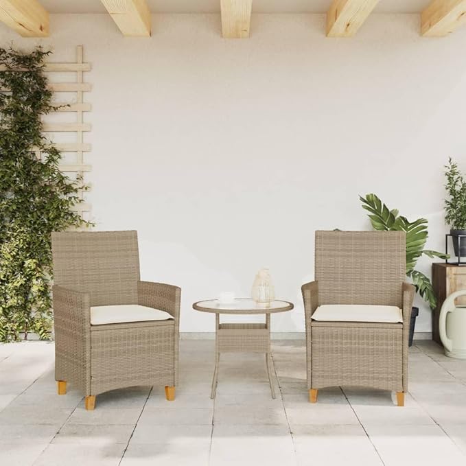 Patio Chairs with Cushions 2 pcs Beige Poly Rattan&Solid Wood, Suitable for patios, Gardens, Balconies - Photo 4