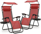 Athena Collection Patio Chairs Set of 2 Reclining Lounge Chair with Cup Holder and Pillow Fabric Camping Chairs with - Photo 1