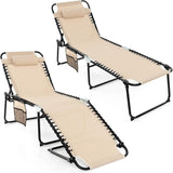 GYMAX Lounge Chairs for Outside, Extra High Folding Beach Tanning Lounger with Adjustable Backrest - Photo 1