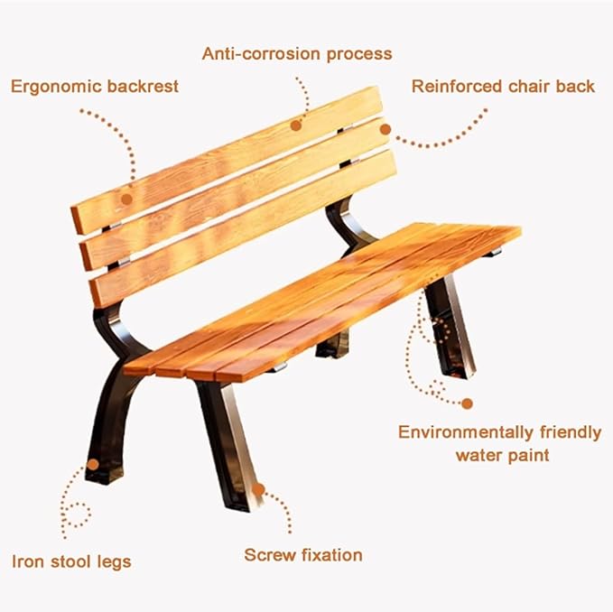 Outdoor Garden Bench, Park Bench with Back, Metal Steel Frame Bench Patio, Metal Bench, Perfect for Garden, Patio, Porch, Deck(Blue,120cm/47.2in)