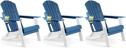 FUNBERRY Folding Adirondack Chair Set of 3, All Weather HDPE Fire Pit Chairs with Cup Holder for Outdoor