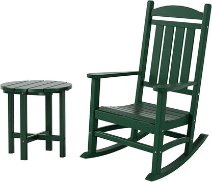 WestinTrends Malibu Malibu Outdoor Patio Porch Rocking Chair with Side Table Set, Dark Green