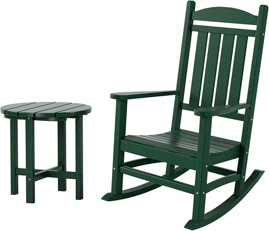 WestinTrends Malibu Malibu Outdoor Patio Porch Rocking Chair with Side Table Set, Dark Green