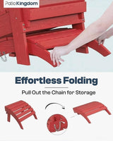Red 6-Piece Folding Adirondack Chair Set with Cup Holders, Ottomans - Photo 3