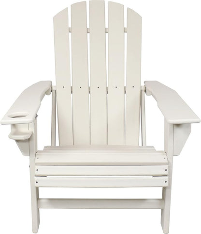 Sunnydaze Adirondack Chair with Cup Holder - Outdoor All-Weather Adirondack Chair for the Fire Pit, Patio, Campsite, or Yard - 300-Pound Capacity - White