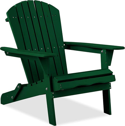 Best Choice Products Folding Adirondack Chair Outdoor Wooden Accent Furniture Fire Pit Lounge Chairs for Yard, Garden, Patio w/ 350lb Weight Capacity - Deep Green
